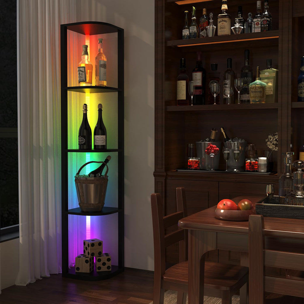 5 Tiers Corner Shelf with Light Tall Display Shelf for Collectibles Control Multiple Color Lights via APP and Remote