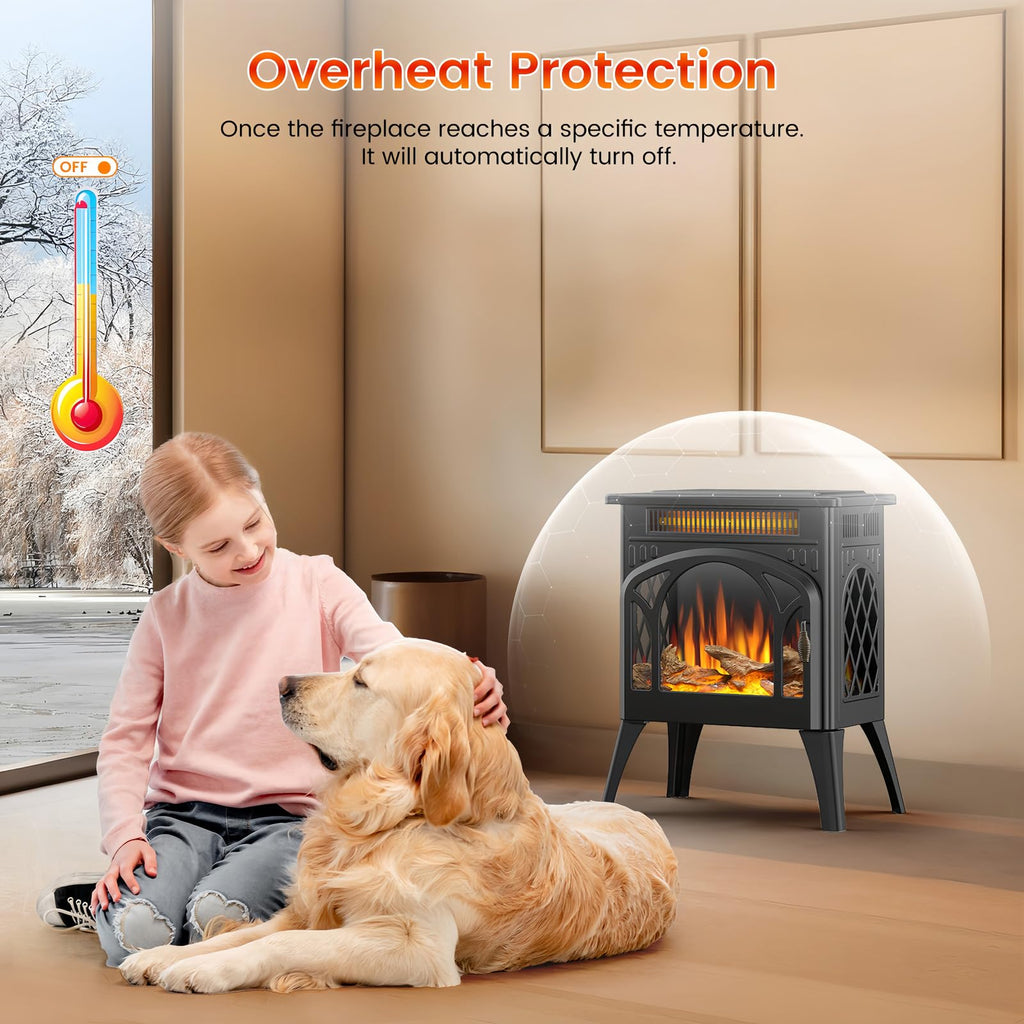 Fireplace Stove, Fast Heating, 1500W X Infrared Fireplace Heater with 8H Timer, Remote Control, Freestanding Stove