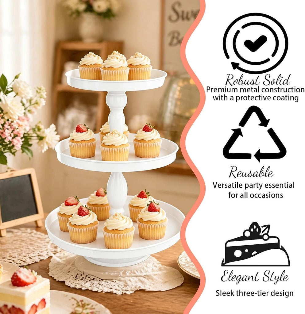 Tier Cupcake Stand Holder, White Metal Round Tiered Tray, 8/10/12 Inch Dessert Cake Tower Display Serving - Set of 2