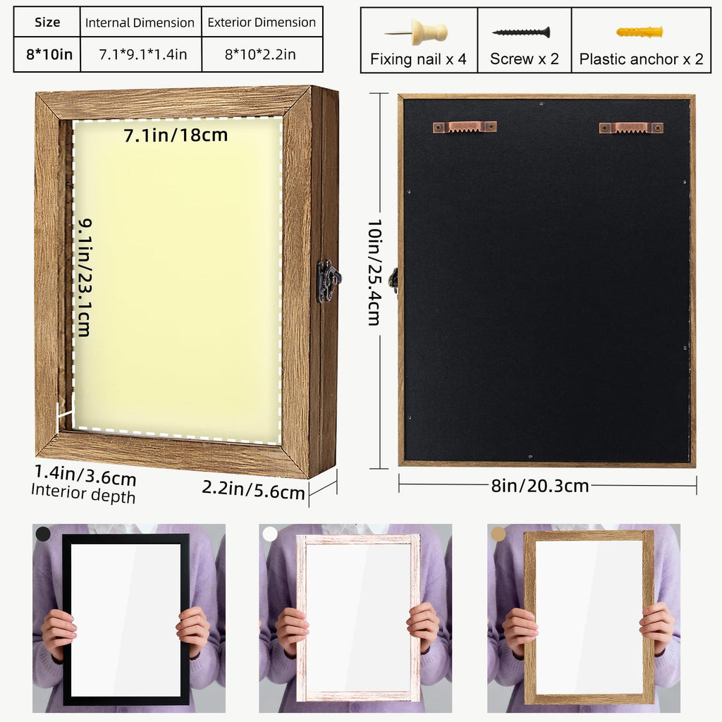 Shadow Box 8x10 Memory Display Case Wood Picture Frame Carbonized