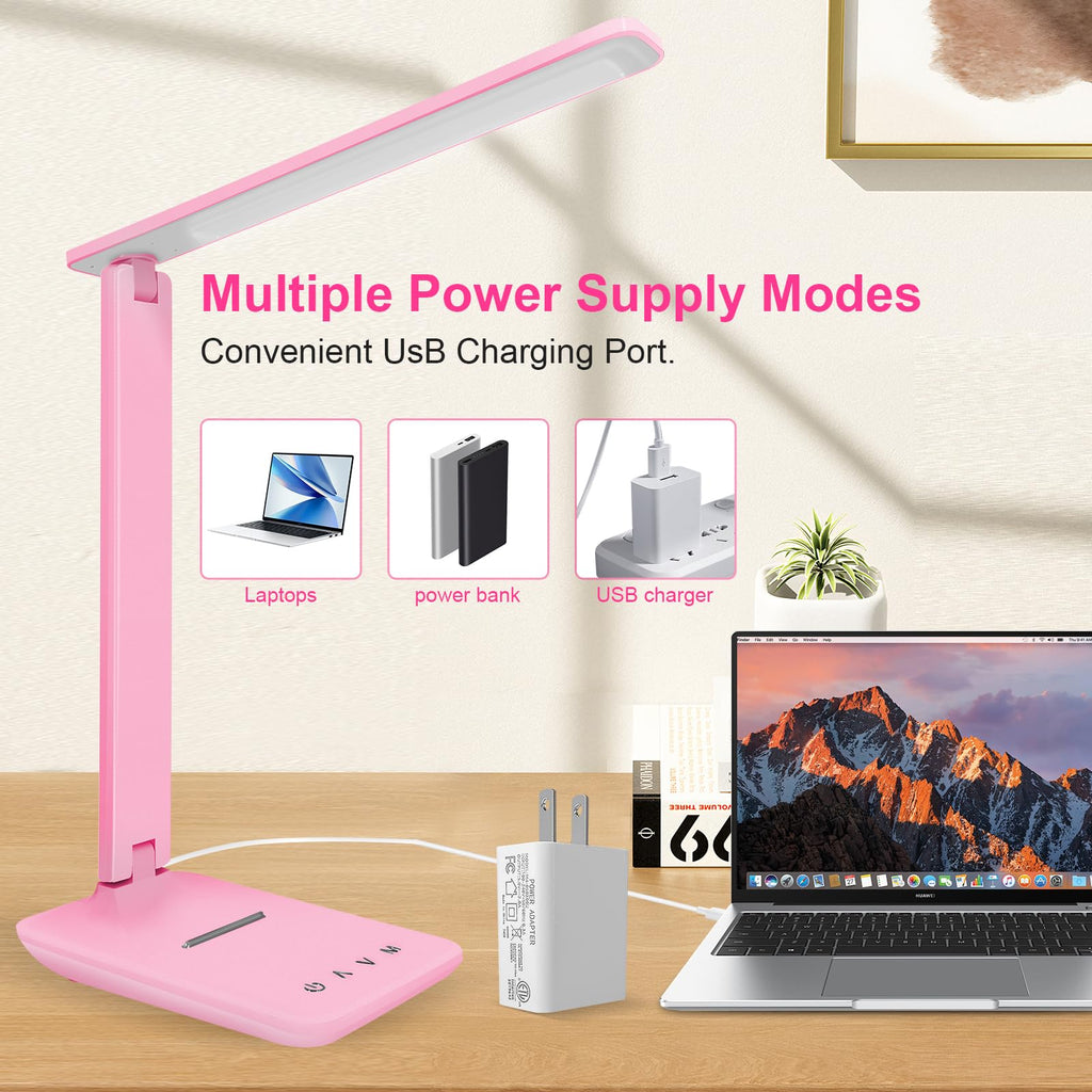 Crown LED Desk Lamp Dimmable Table Lamp Reading Lamp with USB Charging Port, 5 Lighting Modes, Sensitive Control