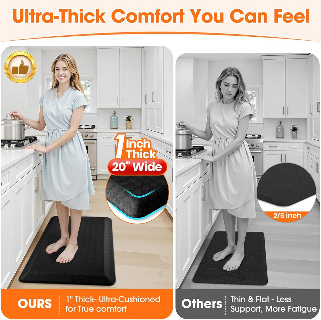 1" Thick Kitchen Mats for Floor, Water Resistant Floor Rug,Black/32" x 20" | Non-slip, Heavy Duty, Anti Fatigue