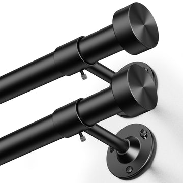 2 Pack Heavy Duty Curtain Rods 32-120 Inch, 1 Inch Adjustable Long Curtain Rods for Windows, Black Window Treatment