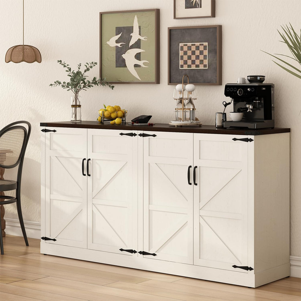65" Sideboard Buffet Cabinet with Storage, Large Farmhouse Buffet Table Coffee Bar Cabinets, Modern Accent Cabinet