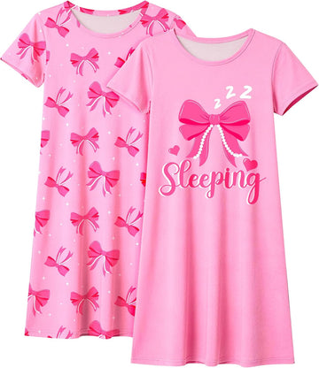 2Pcs Girls Nightgowns Kids Pajamas Princess Nightgown Dress Sleepwear for Toddler Little Girls Nightdress