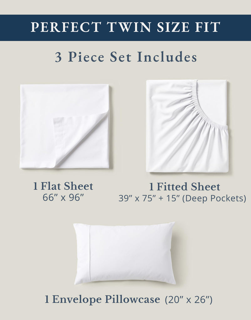 Twin Sheets 100% Organic Cotton 3pc Percale Cooling Soft - White