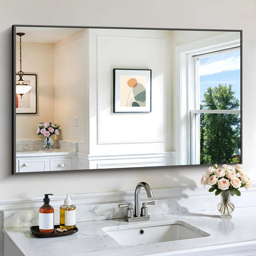 Black Bathroom Mirror for Wall, 30x48 Inch Rectangle Mirrors with Metal Frame, Modern Vanity Wall Mirror Decor Living