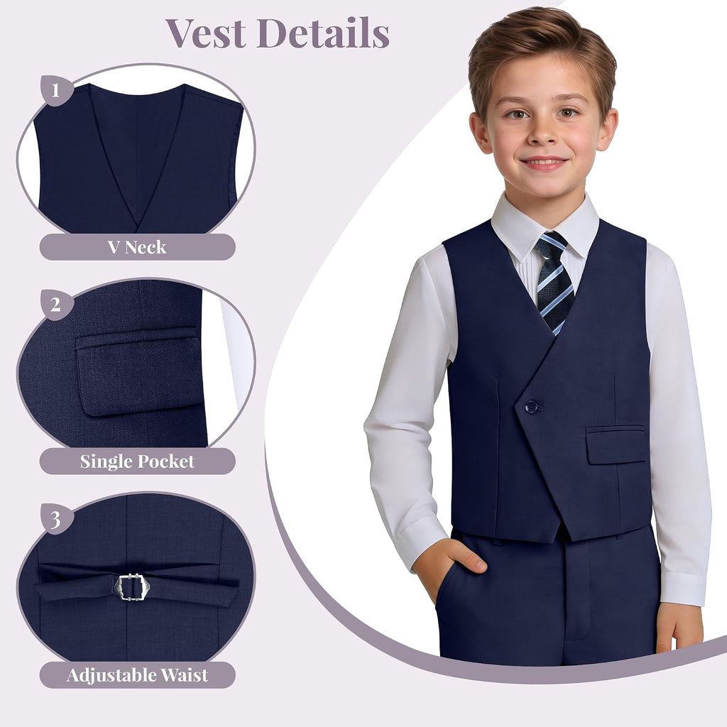 Boys Formal Suits 5 Piece Slim Fit Suit for Kids Teen Boy Tuxedo