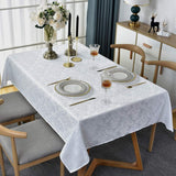 Rectangle Table Cloth - 60 x 120 Inch White Jacquard Tablecloths Damask Design Spillproof Wrinkle Re