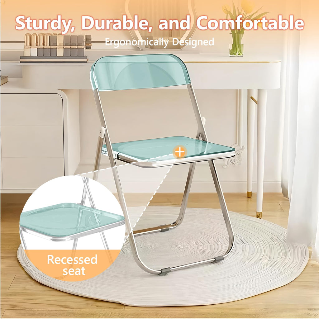 2 Pack Green Plastic Folding Chairs - Modern Duo Stackable for Studio Apartment, Display Corner, Minimalist Space