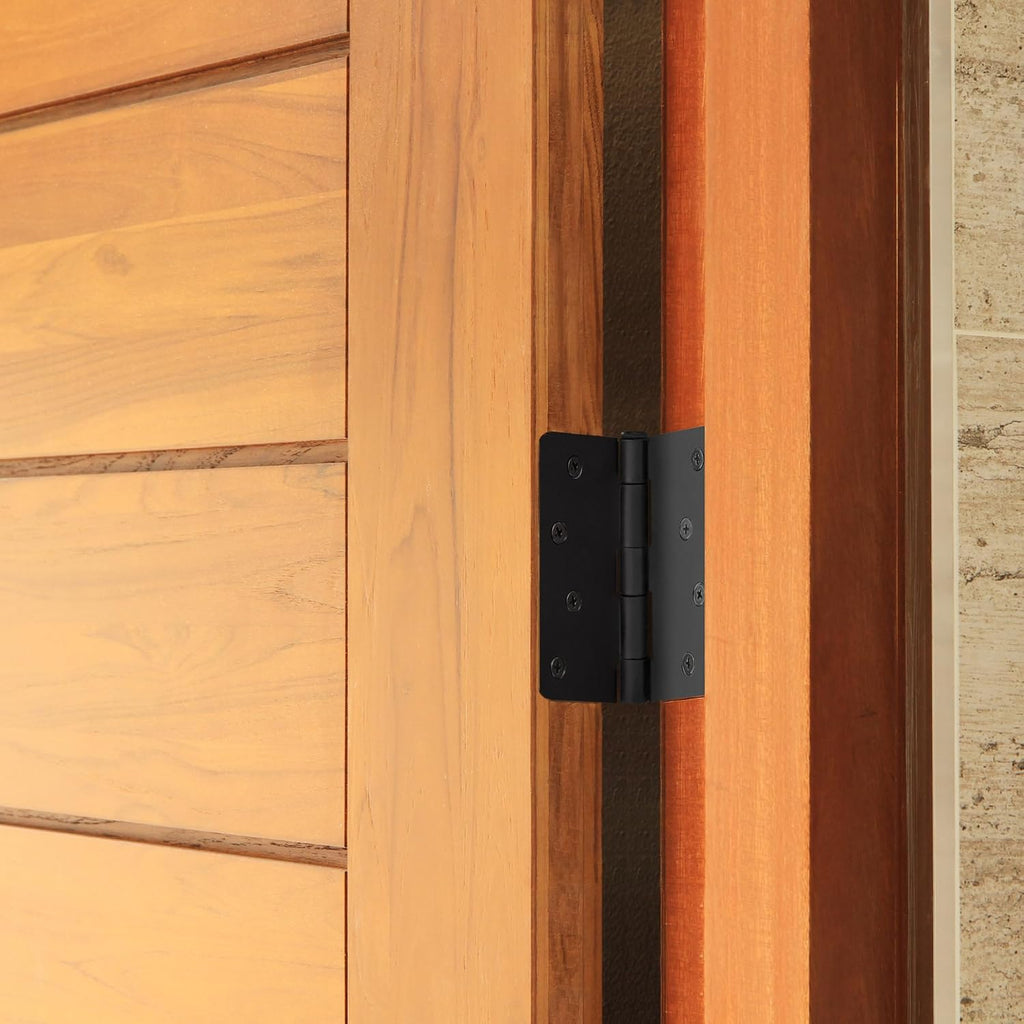 Interior Door Hinges, 4.0 in. x 4.0 in., Rounded, 1/4-in. Radius, Steel, Pre-Lubricated, Door Hardware, Matte Black