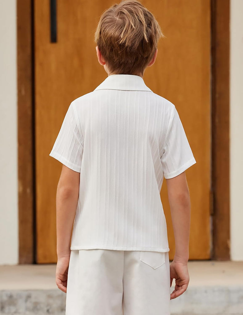 Boys Casual Short Sleeve Button Down Shirt Fashion Textured Summer Beach Shirt Old