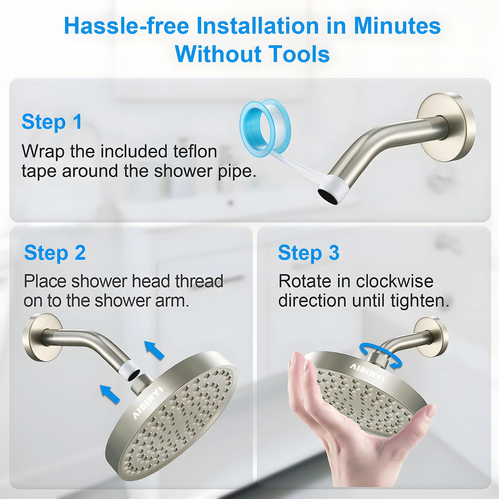 6" High Pressure Rain Shower Head, Luxury Brushed Nickel Finish