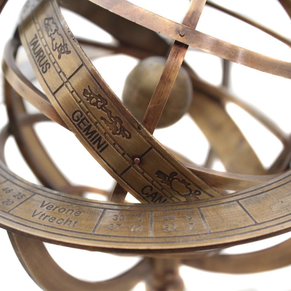 Thor Designs Engraved Brass Tabletop Armillary Nautical Sphere Globe Rustic Vintage Home Decor Gifts