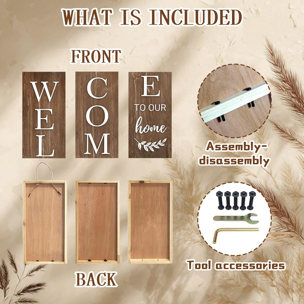 Fall Welcome Sign for Front Door, 47'' Brown Wooden Porch Sign Large Warm Greeting Door Sign Farmhouse Vertical Porch