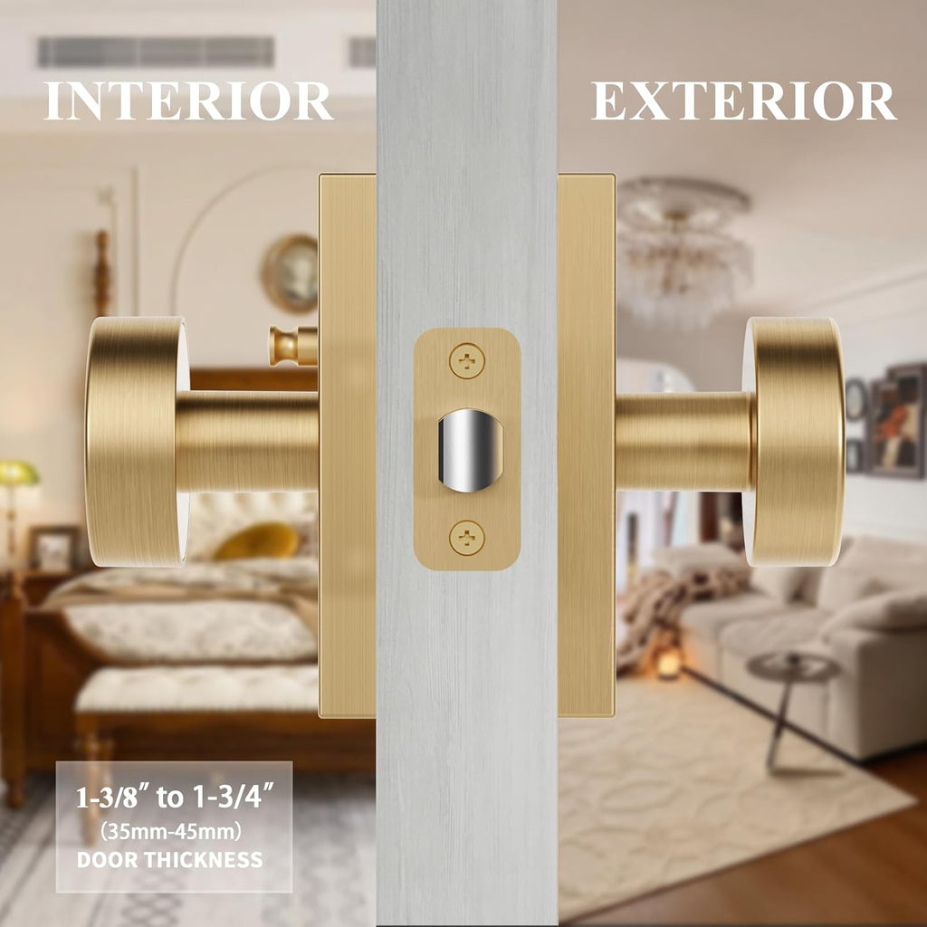 Satin Brass Gold Door Knobs Privacy Door Knobs Interior with Lock
