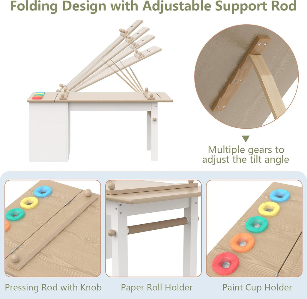 3 in 1 Kids Art Table and Chair Set, Art Desk & Easel with Storage Drawers