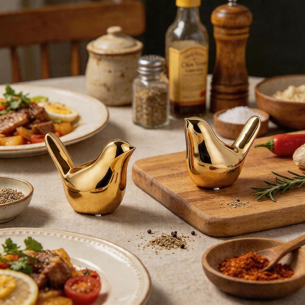 Bird Salt And Pepper Shakers Bird Decor Cute Kitchen Accessories Gold Decor - Set of 2