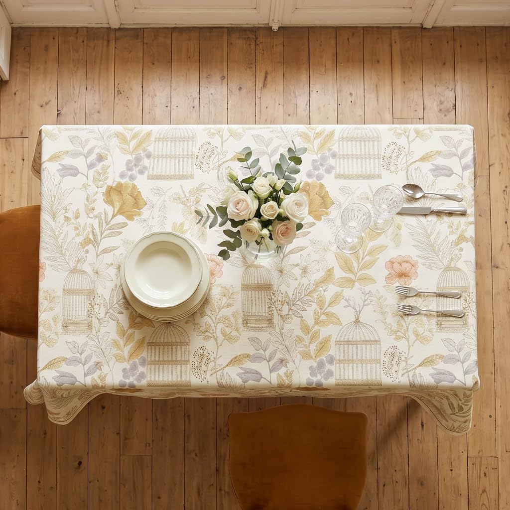 Designer French Farmhouse Fall Tablecloth, Rectangular, 110"x63"