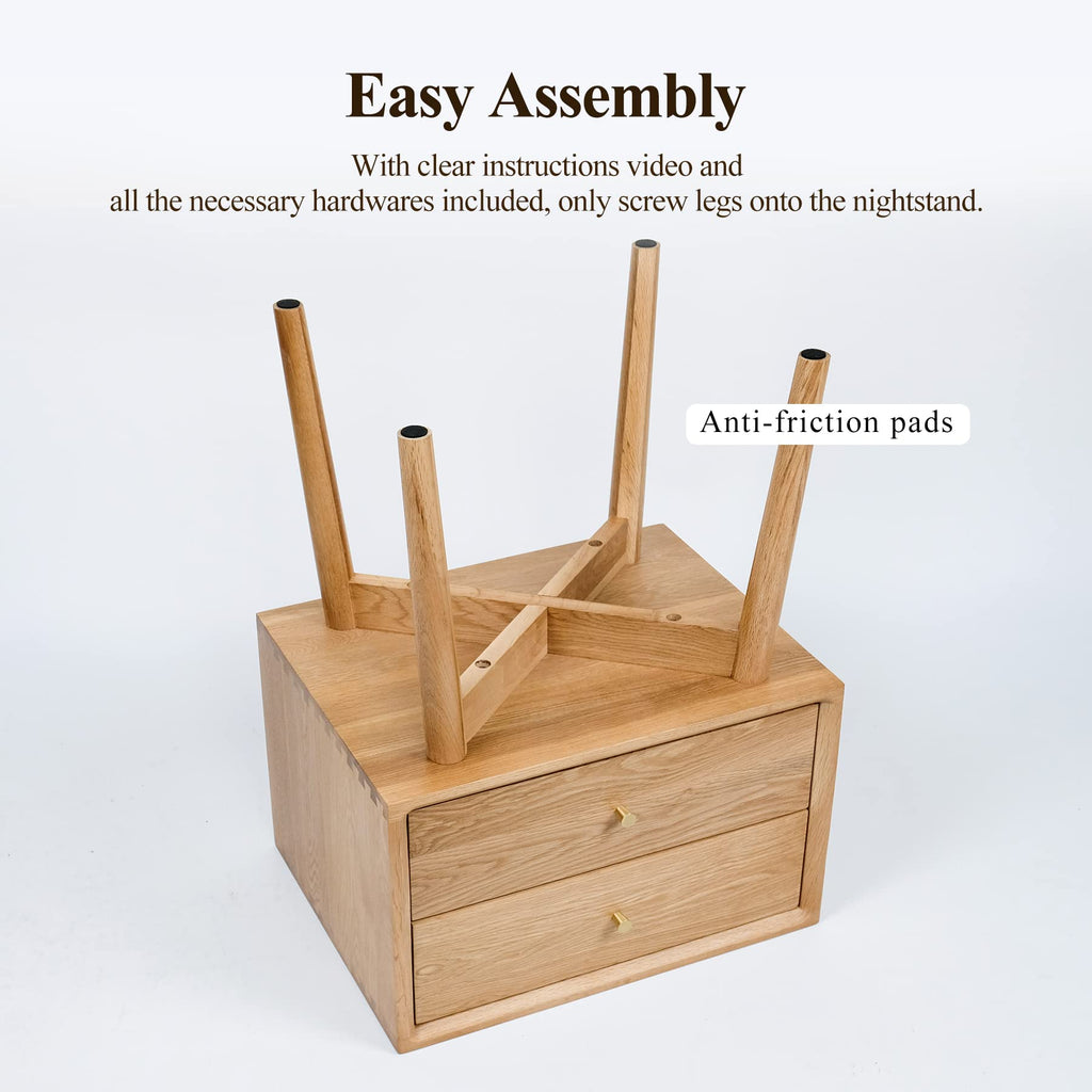 Night Stand, Midcentury Modern Solid Wood Nightstand with Drawer, Durable Sturdy Tall Bedside Tables with High Stool