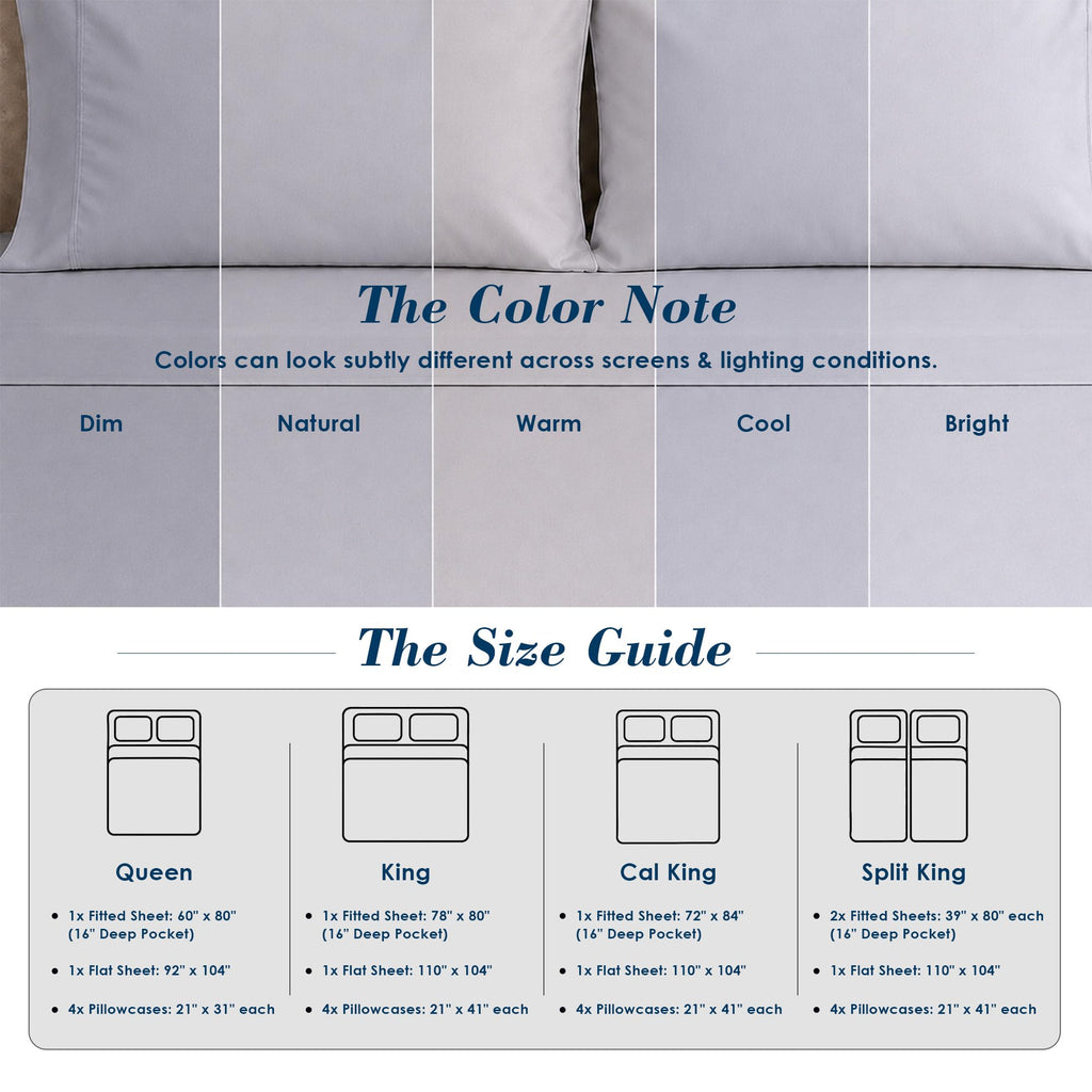 100% Egyptian Cotton 7 Piece Split King Sheets Set (Dove)