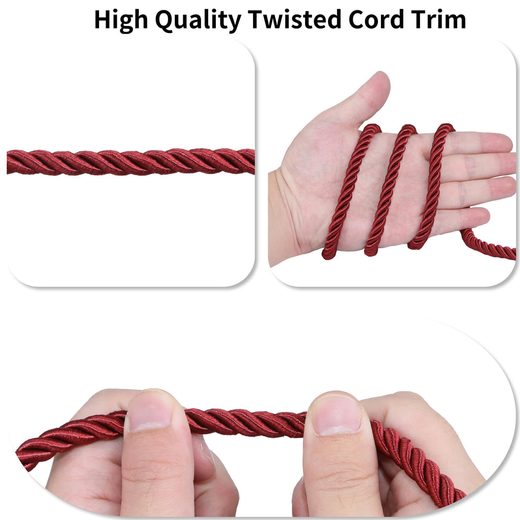 M Twisted Cord Trim Rope(Wine) - 10 Yards 8m