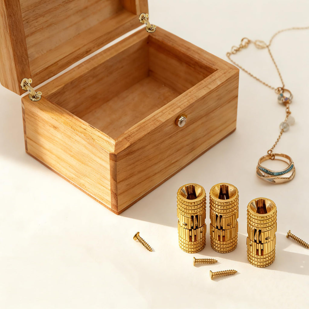 6Pcs 8 mm Hidden Brass Barrel Hinges, 180 Degree Concealed Hinge for Wood