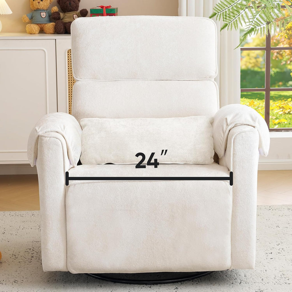 Oversized Power Rocker Recliner Chair, 24" Extra Wide Swivel Recliner with Adjustable Headrest, Chenille Glider