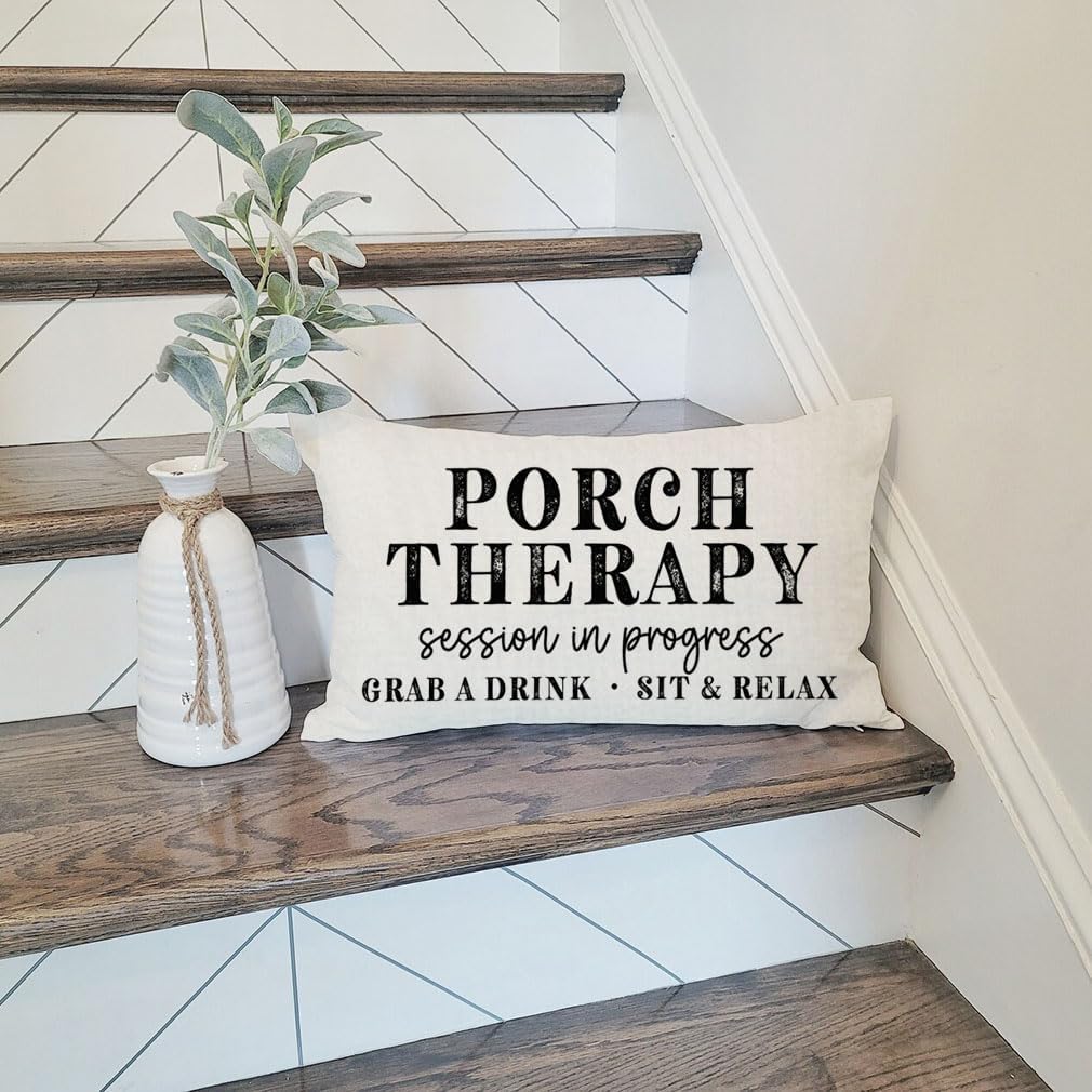 Farmhouse Throw Pillow Covers 12x20 Inch Porch Therapy Session in Progress Relax Outdoor Rustic Lumbar Decorative