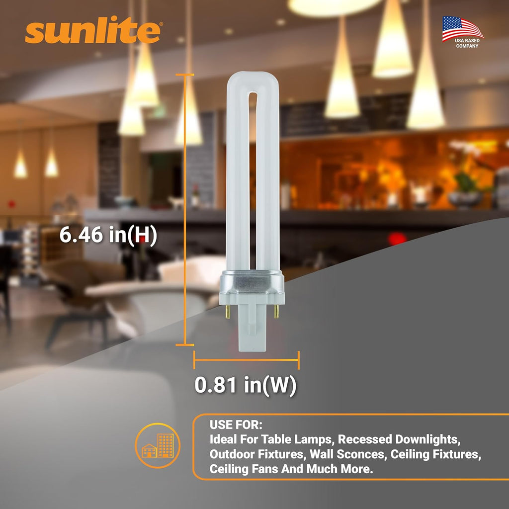 Compact Fluorescent PL 2-Pin Single U-Shaped Twin Tube, 9 Watts, 120 Volts, 530 Lumens, 2700K Soft White, 2-Pin G23