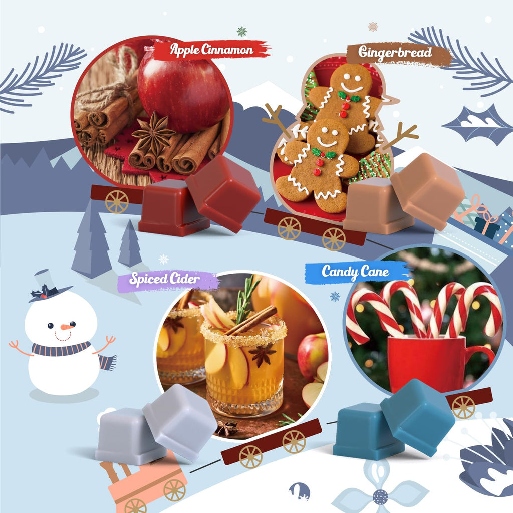 Winter Scented Wax Melts, Strong Scented Soy Wax Cubes/Tarts Variety Set - Christmas Tree, Gingerbread, Candy Cane