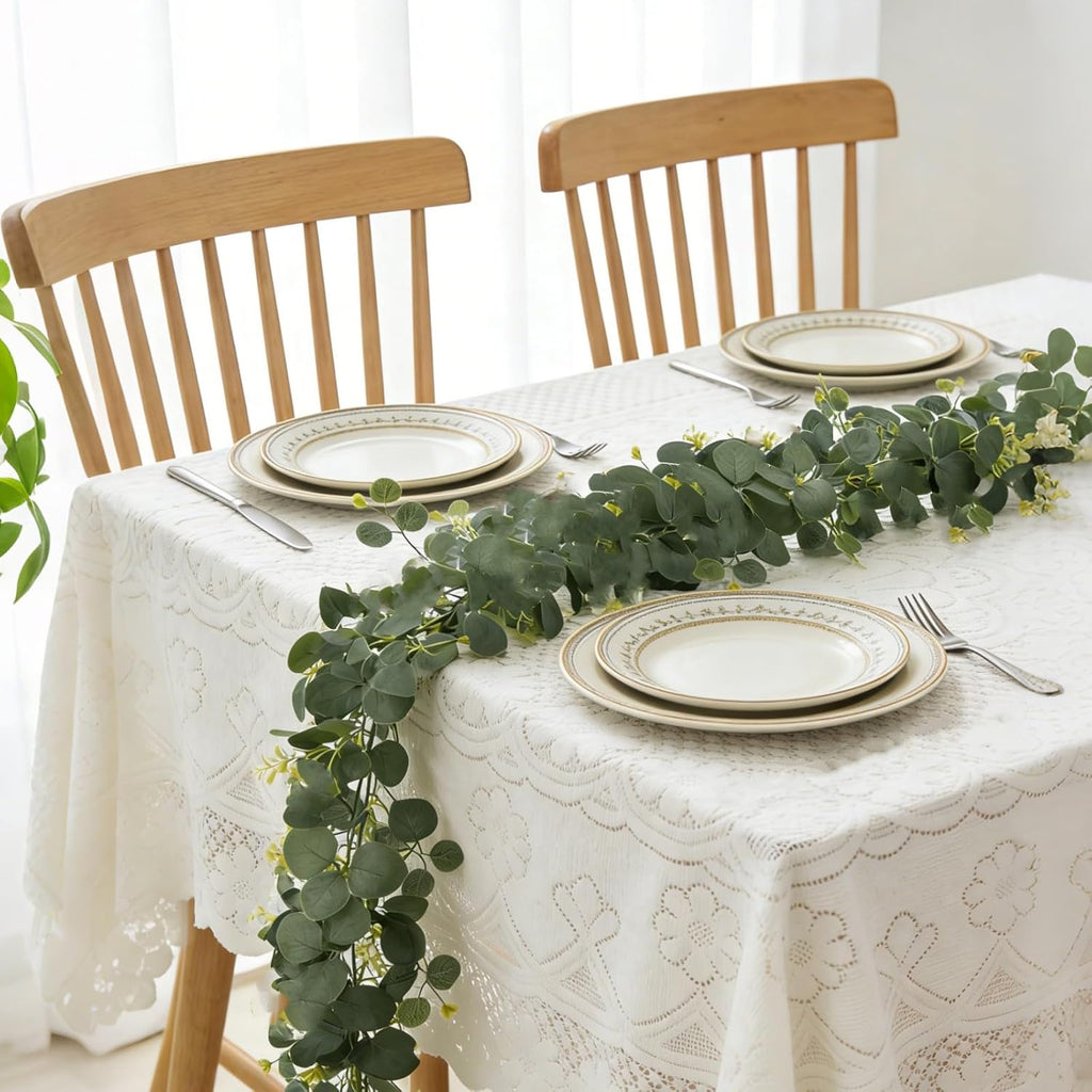 Eucalyptus Garland, 6FT Green Garland with Flowers, Artificial Faux Greenery Vines for Wedding Party Table - Set of 4
