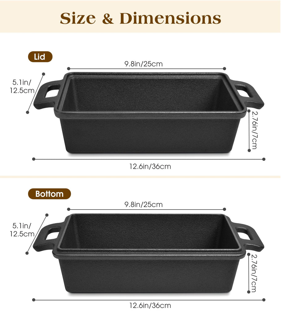 Cast Iron Loaf Pan With Lid, 9×5 in - 2‐in‐1 Heavy‐Duty & Oven‐Safe Loaf Pan for Sourdough & Homemade Bread