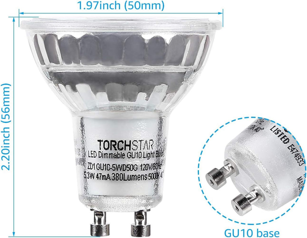 5000K LED GU10 Light Bulbs, Dimmable, UL Listed