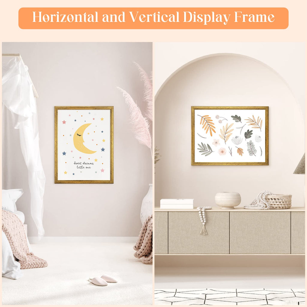 3 pack Wood 13x17 Frame Gold, Ornate Natural Wooden 17x13in Picture Frame, Modern Golden 13 x 17in Gallery Photo Pic