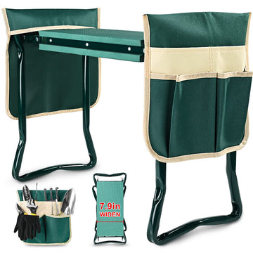 Upgraded Garden Kneeler and Seat with Thicken & Widen Soft Kneeling Pad, Heavy Duty Foldable Gardener Stool with 2