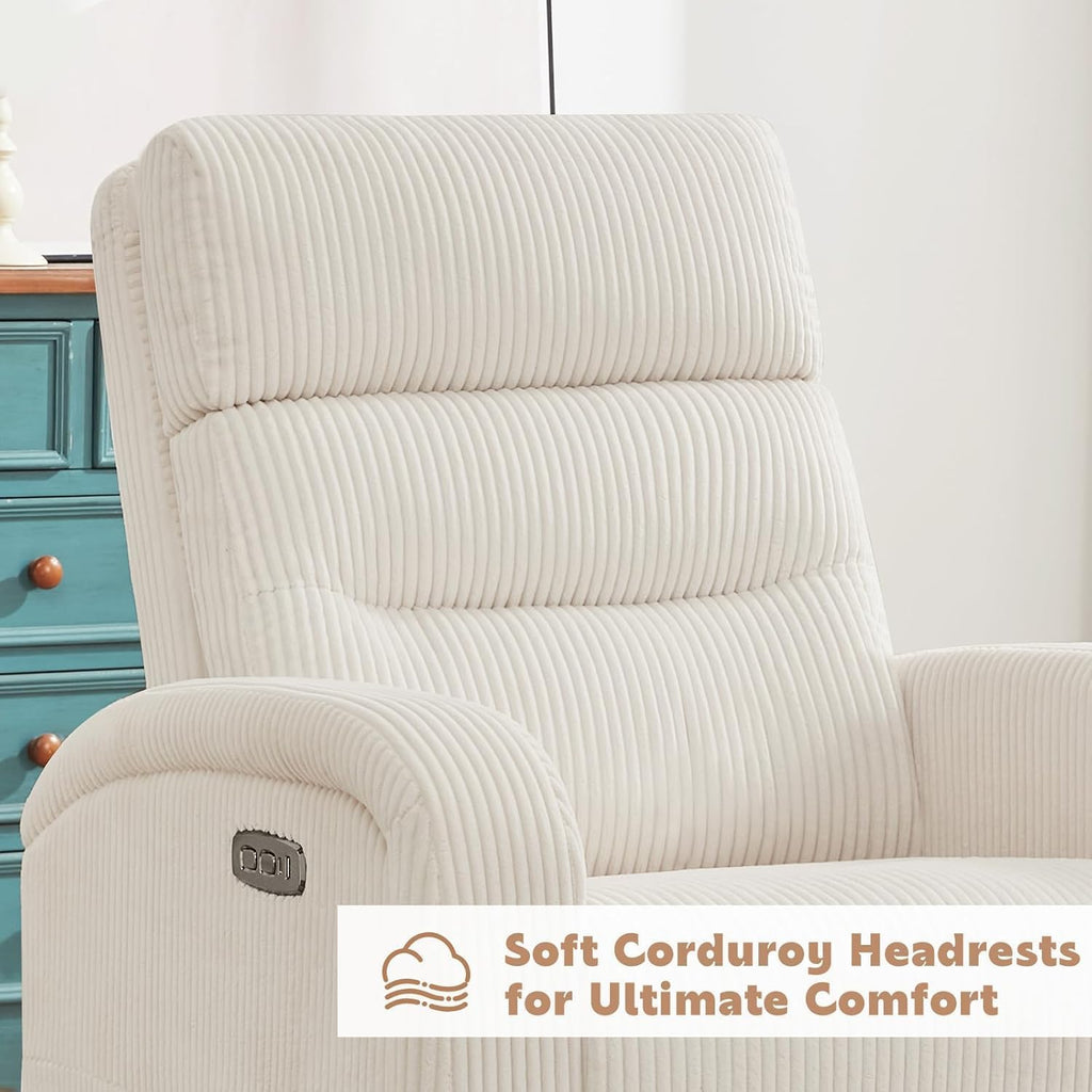 Power Swivel Rocker Recliner Chair,Nursery Glider Recliner,Cream White | 270° Swivel Rocker with Type-C & USB Port