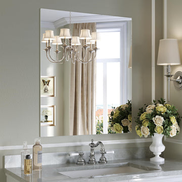 Frameless Mirror, 28"x32" Frameless Bathroom Mirrors for Over Sink, Large Tempered Glass Square Vanity Mirror
