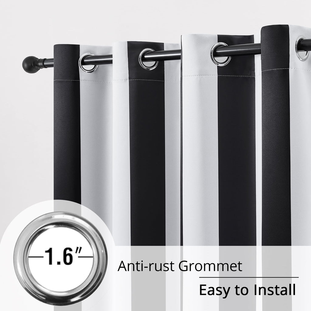 Black and White Vertical Stripe Blackout Curtains, Modern Minimalist Striped Drapes, 100% Light Blocking, Thermal