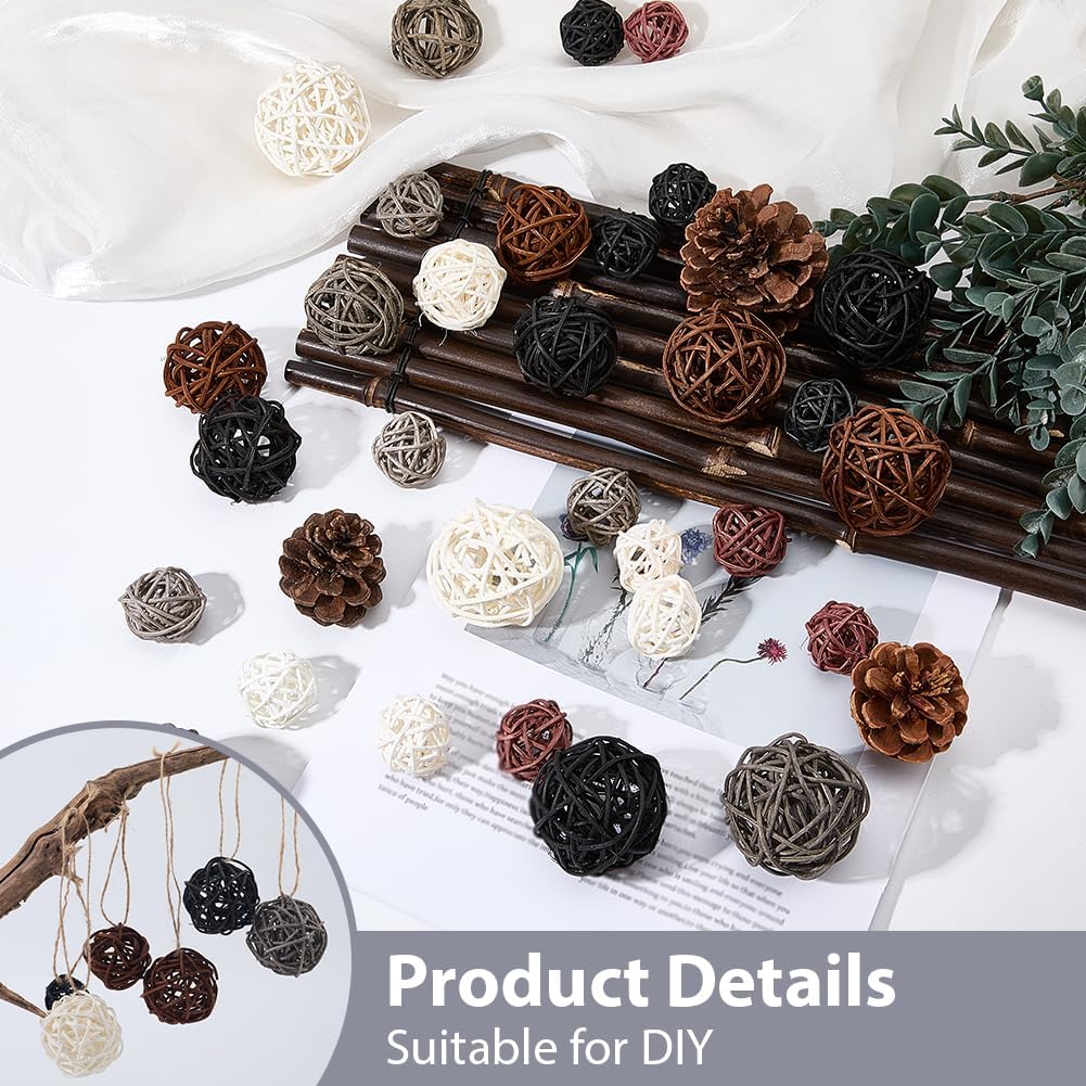 Style Rattan Wicker Balls Rattan Decorative Balls Round Black White Brown Centerpiece Table Decoration - Set of 32