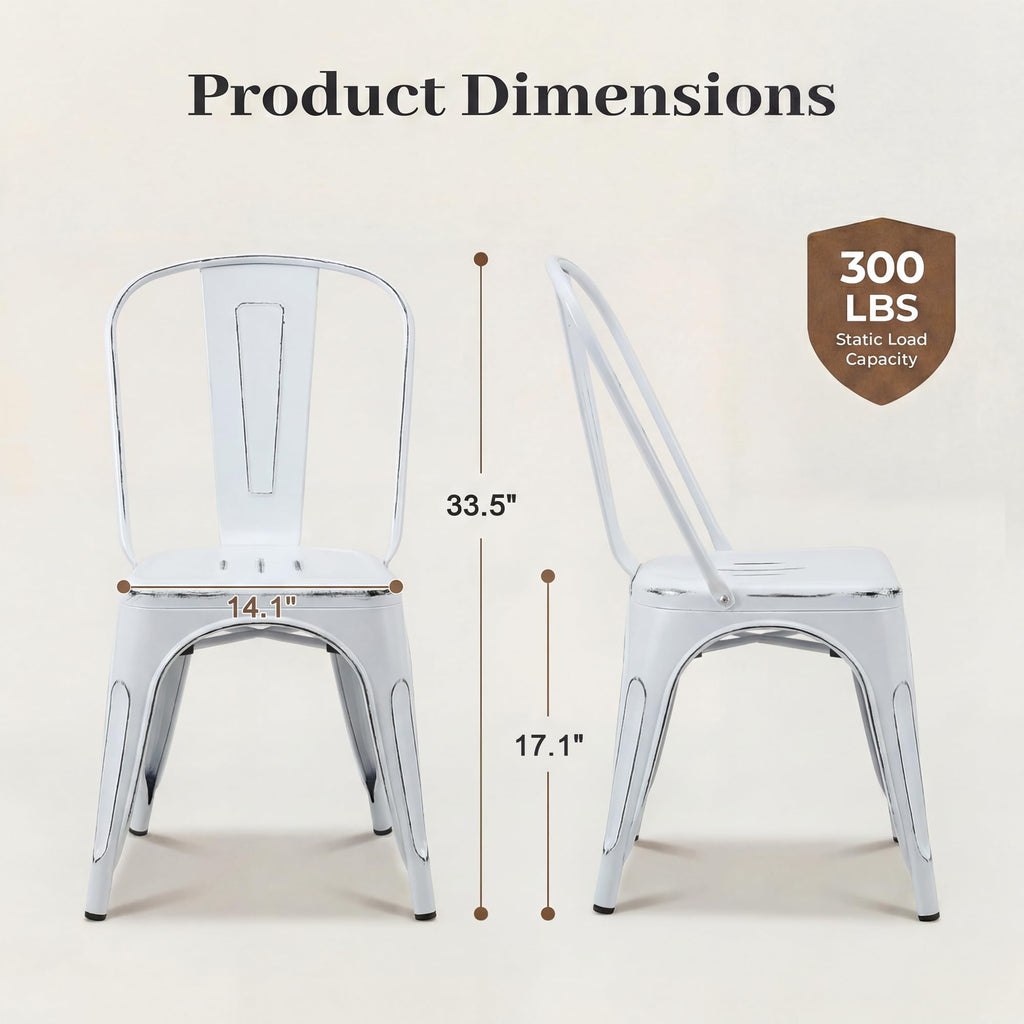 Metal Dining Chair Stackable Indoor Outdoor Industrial Vintage Chairs Bistro Kitchen Cafe Side Chairs with Back Set