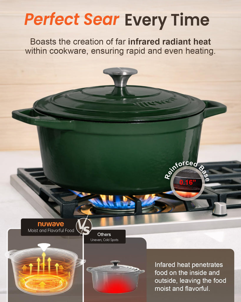 6QT Cast Iron Dutch Oven Pot with Lid, Heavy Duty 7-Layer Enamel