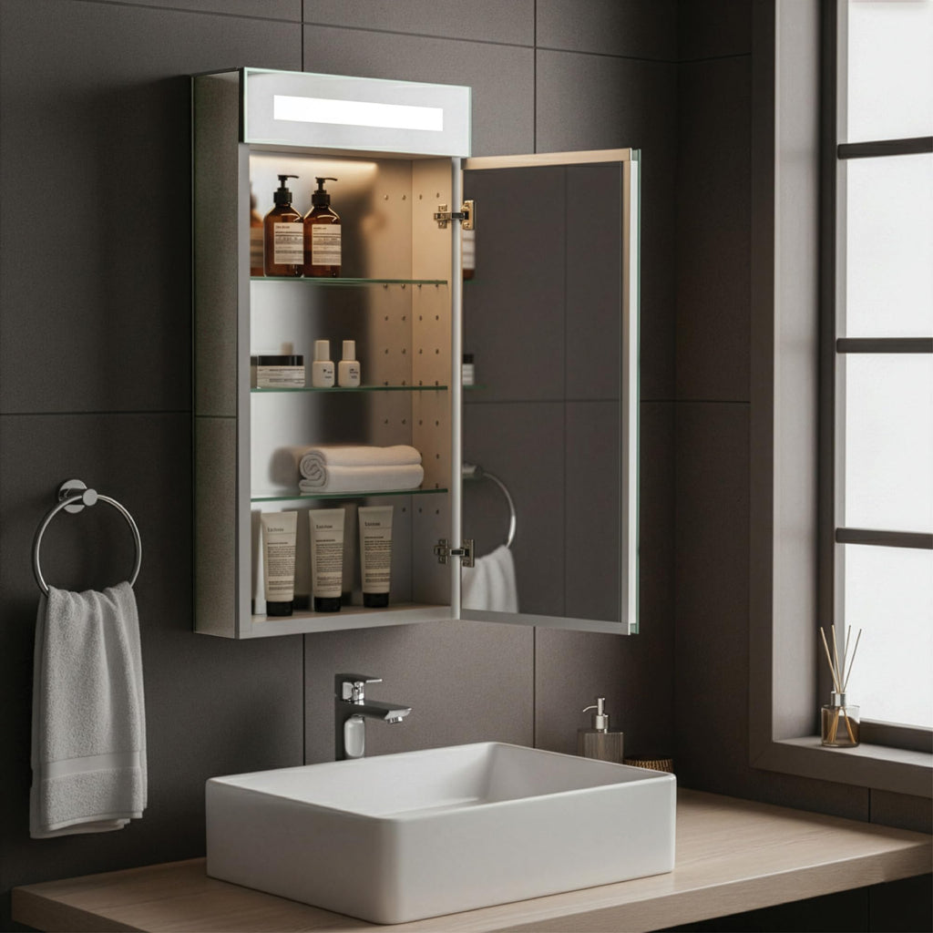 20" x 40" Bathroom Medicine Cabinet, Aluminum Bathroom Vanity, Recessed Medicine Cabinet, Surface Mount, Right Hand