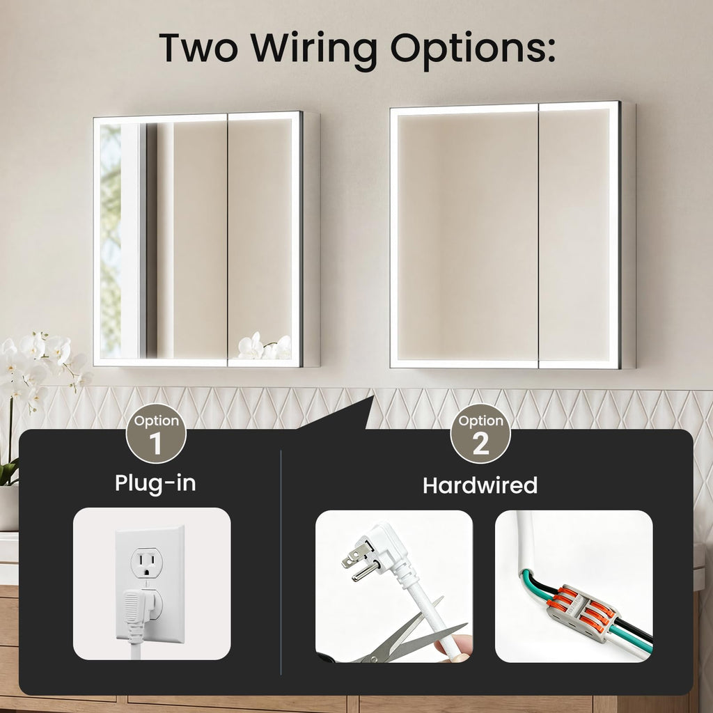 30x32 Two Doors Black Led Medicine Cabinet Mirror