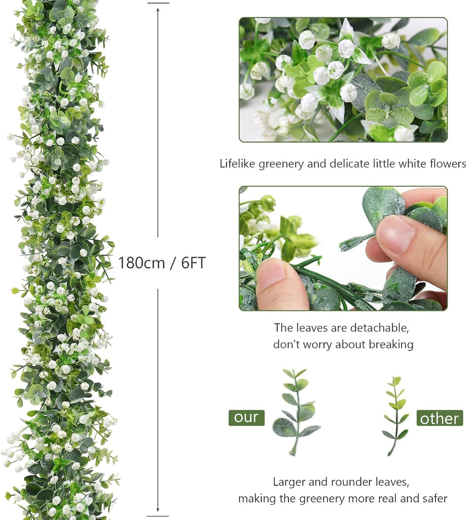 Fake Vines Eucalyptus Babys Breath Greenery Garland - Set of 4