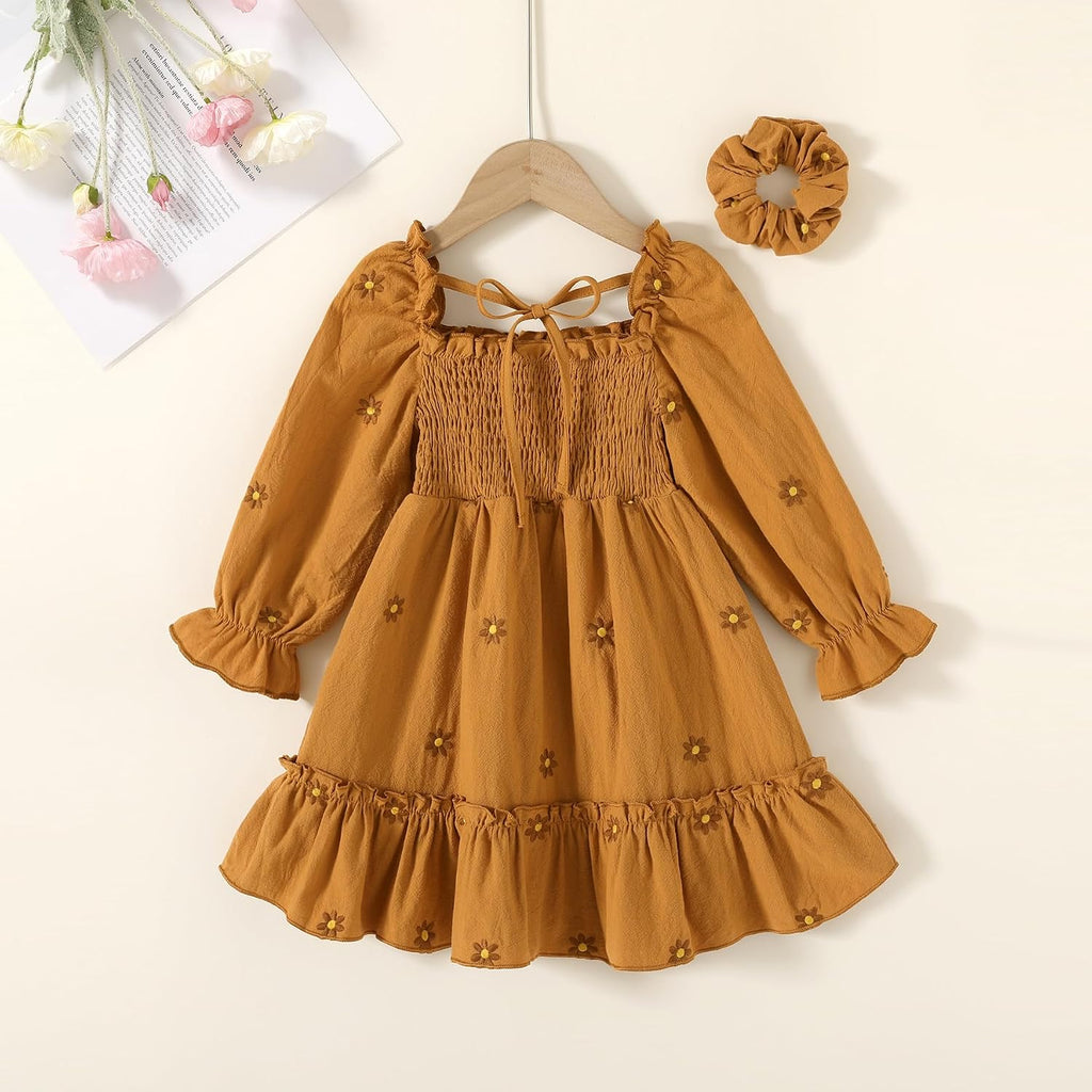 Toddler Girl Dress Long Sleeve Linen Vintage Baby Fall Winter Outfits Clothes