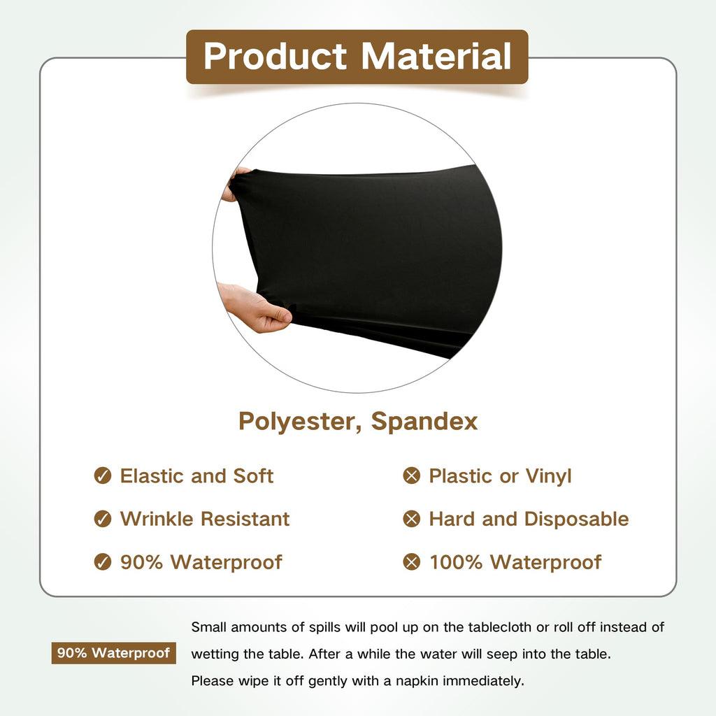 Round 5ft Fitted Table Cover Elastic Tablecloth, Black 60 in