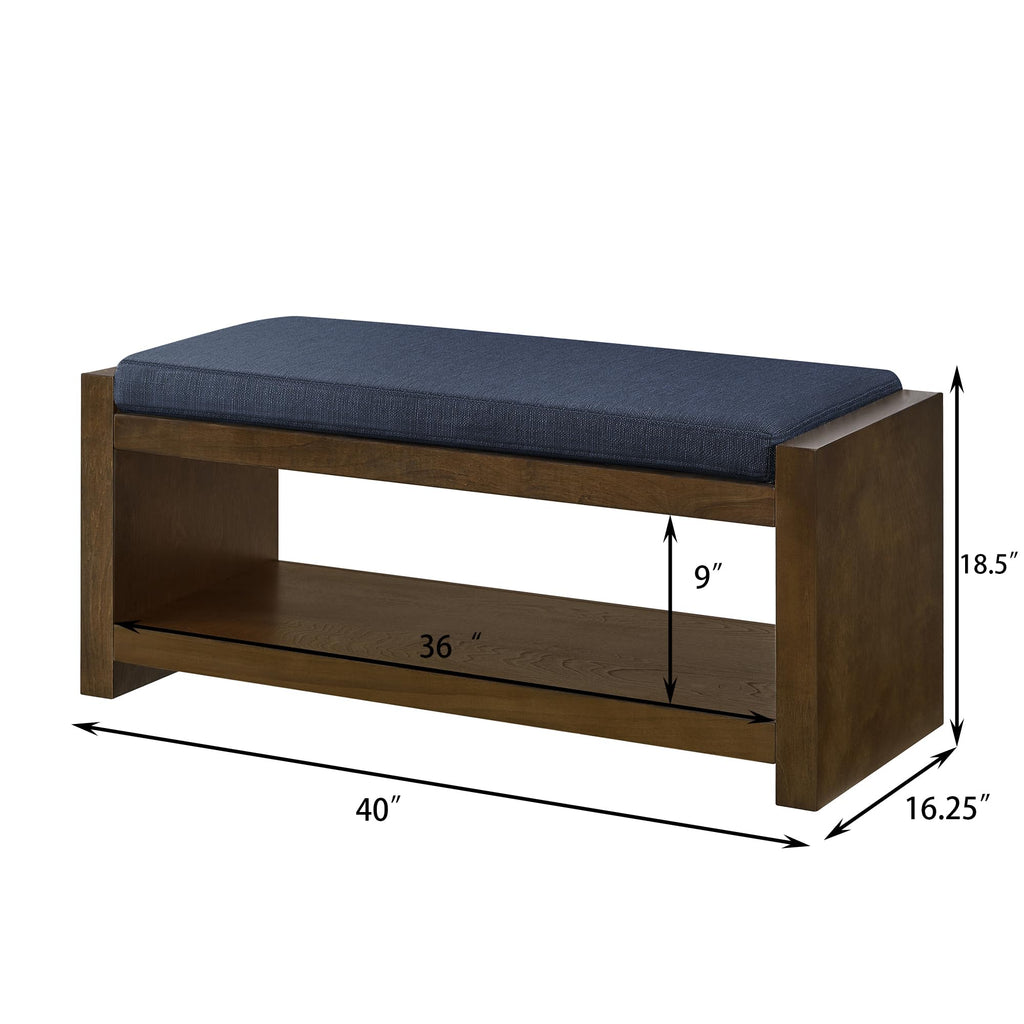 Shoe Storage Bench, 2-Tier Farmhouse Entryway Benches with Removable Cushion, Wooden Upholstered End of Bed Seat