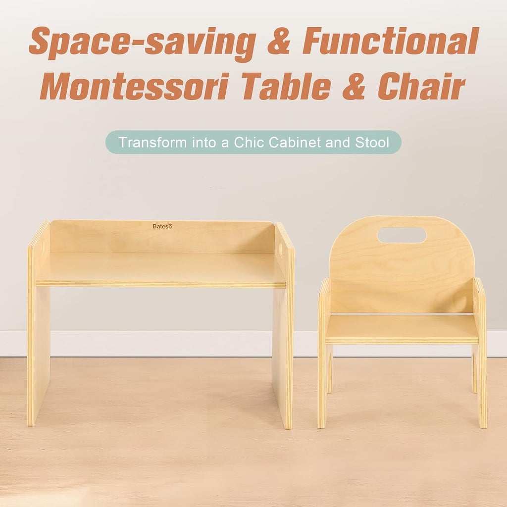 Montessori Weaning Table and Chair Set for Toddler 1-3, Wooden Baby Table and Chair Set for Eating, Laerning &
