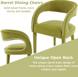 Modern Barrel Dining Chairs Set of 2, Green Velvet Upholstered Dining Room Chairs Open Back Kitchen Chairs Accent Side